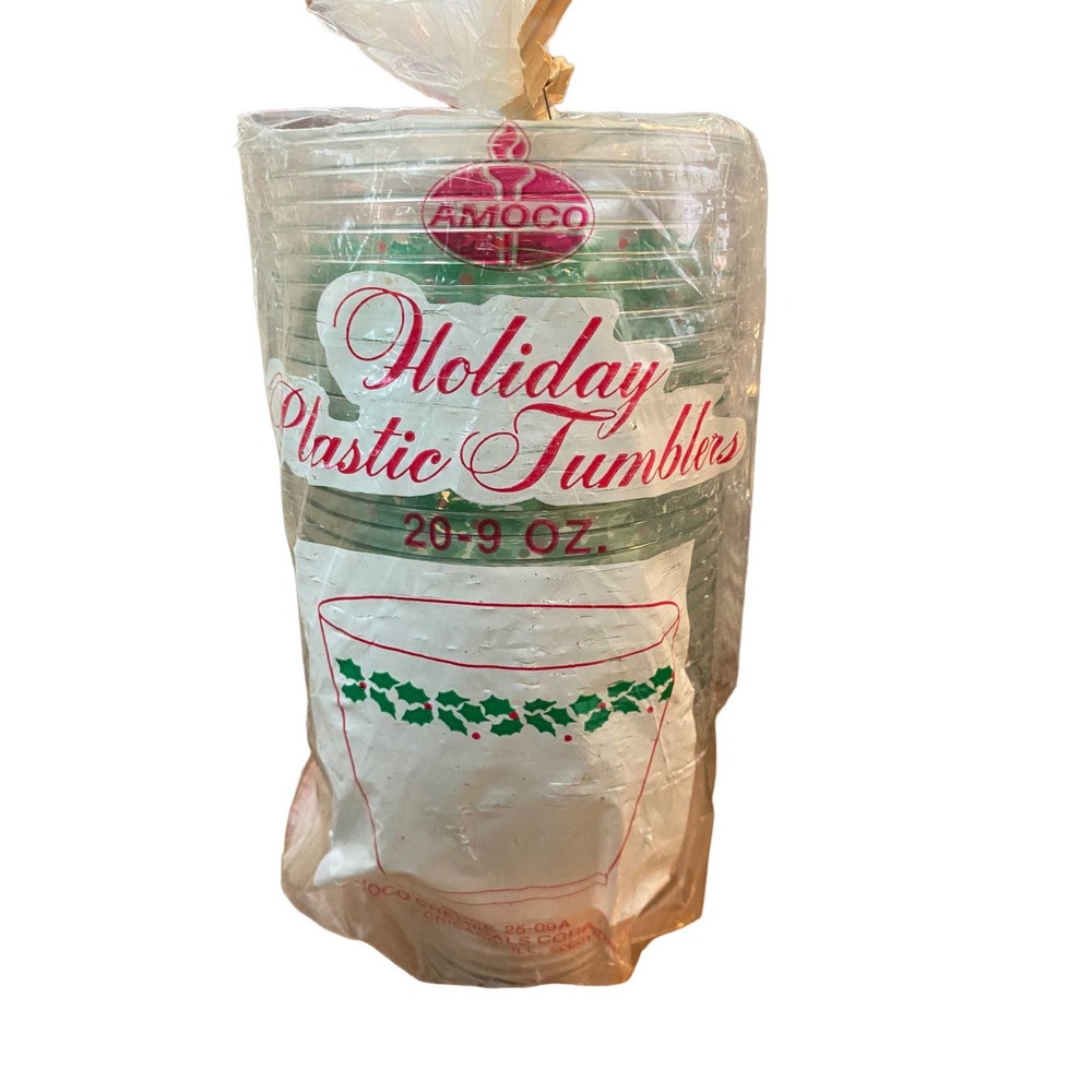 Vintage Amoco holiday plastic tumblers